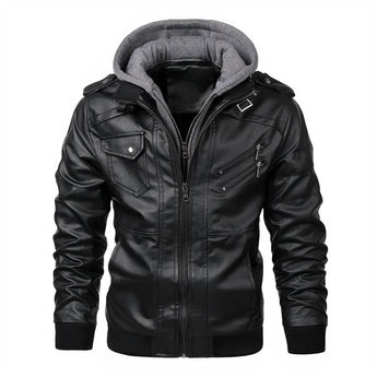 Orange hooded jacket with leather accents, urban style winter coat in Nero color, size 3XL, displayed on a mannequin showcasing the jacket's sleeve, collar, and neck detail.