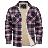 Men's red and orange plaid flannel shirt in a cotton tartan pattern, featuring long sleeves, a collar, and front pockets, available in size 5XL.