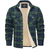 Men's cotton tartan flannel shirt in orange plaid with long sleeves and a collar, featuring pockets and a dress shirt design.