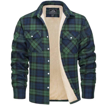 Men's cotton tartan flannel shirt in orange plaid with long sleeves and a collar, featuring pockets and a dress shirt design.