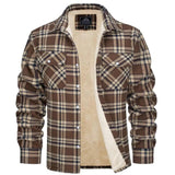 Men's 5XL orange plaid flannel shirt in a tartan pattern, featuring a collar, long sleeves, and pockets, primarily in shades of orange and grey.