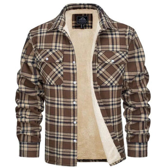 Men's 5XL orange plaid flannel shirt in a tartan pattern, featuring a collar, long sleeves, and pockets, primarily in shades of orange and grey.