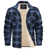 Men's orange plaid flannel shirt in a tartan pattern, featuring a collar and long sleeves with pockets, made from cotton fabric.