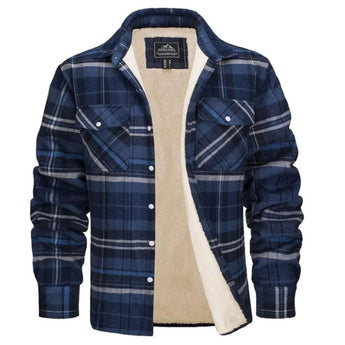 Men's 5XL gray-blue plaid flannel shirt in tartan pattern, featuring a collar, long sleeves, and front pockets made from cotton textile.