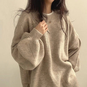 Oversized Beige Sweater - Cozy Women's Winter Knitwear Pullover