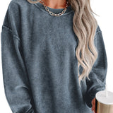 Oversized blue corduroy pullover for women, featuring long sleeves and a cozy design.