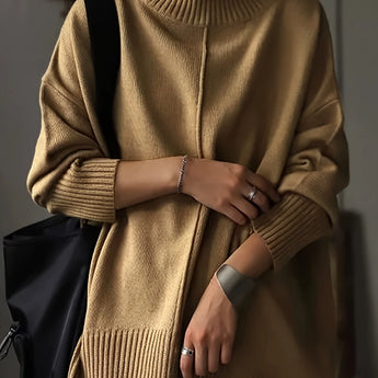 Oversized burnt orange women's crewneck sweater in chunky knitwear, featuring long sleeves and a relaxed fit for casual fashion.