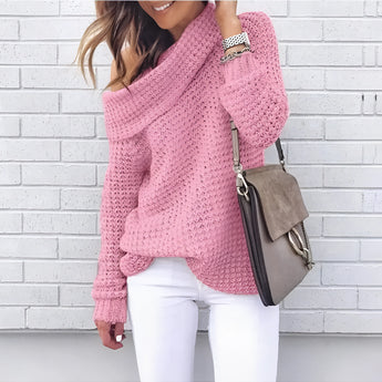 Oversized cowl neck knit sweater in white and purple, featuring a chunky and cozy design perfect for fall fashion. The sweater has long sleeves and is available in style 4, size 3XL.