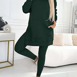 Oversized grey hoodie and leggings set in a trendy urban streetwear style, featuring a relaxed fit with long sleeves and a comfortable waistline, shown in a green 3XL size.