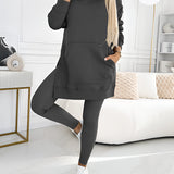 Oversized grey hoodie and leggings set in a trendy urban streetwear style, showcasing a comfortable and relaxed fit with long sleeves, a spacious hood, and a casual look, available in size 3XL.