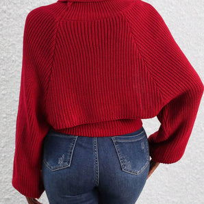 Oversized Red Batwing Turtleneck Sweater - Stylish Winter Fashion