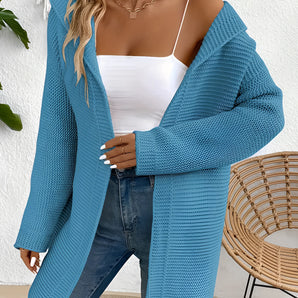 Oversized teal women's chunky knit off-shoulder cardigan in size XL with long sleeves, displayed on a mannequin.