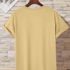 Pale yellow unisex t-shirt with short sleeves, breathable cotton fabric, casual style.