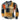 Multicolor bohemian patchwork henley shirt with long sleeves, featuring an orange color in 4XL size, displayed on a clothes hanger.