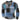 Multicolor patchwork Henley shirt in a bohemian style, featuring long sleeves and a buttoned collar. The shirt is predominantly blue, with various colored patches, designed for a 4XL size. The fabric has a jersey texture, contributing to a comfortable fit.