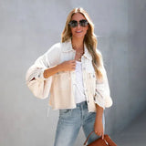 Peach Ruffled Jacket - Trendy Spring Urban Wear in Apricot, size XL, displayed on a mannequin or model wearing sunglasses and jeans, showcasing urban style with a focus on the jacket's ruffled design and apricot color.