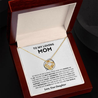 Personalized heart-shaped silver necklace displayed in a rectangular jewelry box with elegant font engraving, ideal Mother’s Day gift from daughter.