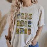 White Pickle Jar Graphic Tee featuring a quirky design for snack lovers, with short sleeves and a comfortable neck fit.