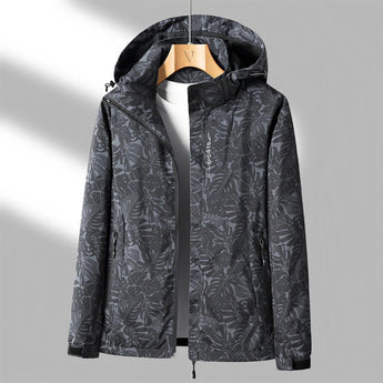 A black 4XL lightweight moisture-wicking athletic wear fabric displayed on a clothes hanger, featuring a sleek design suitable for outerwear, with elements like sleeves and a collar.