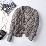 Gray Women's Diamond Pattern Lightweight Quilted Jacket in size 3XL, featuring long sleeves and a stylish diamond pattern.