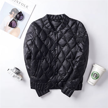 A black 3XL women's lightweight quilted jacket featuring a diamond pattern design.