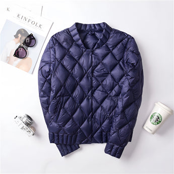 A marine blue women's lightweight quilted jacket in size 3XL featuring a diamond pattern design with long sleeves.