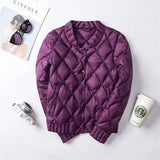 Violet lightweight quilted jacket for women featuring a diamond pattern design, long sleeves, and a comfortable fit in size 3XL.