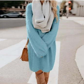 Elegant blue knee-length wool coat for women, featuring a structured design with long sleeves, a tailored collar, and a defined waist, suitable for winter fashion in size 3XL.
