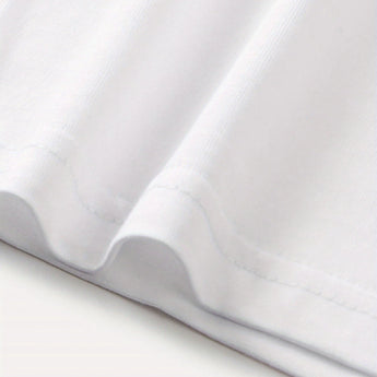 Plain white unisex t-shirt with short sleeves and a minimalist design, displayed on a flat surface.