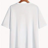 Plain white unisex t-shirt with short sleeves and a minimalist design displayed on a plain background.