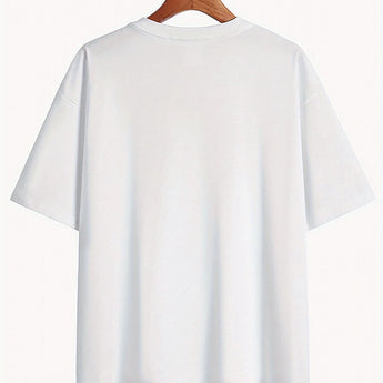 Plain white unisex t-shirt with short sleeves and a minimalist design displayed on a plain background.
