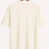 Plain white unisex t-shirt with short sleeves and a round collar on a clothes hanger.