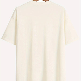 Plain white unisex t-shirt with short sleeves and a round collar on a clothes hanger.