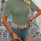 Polka Dot White Blouse Eva in Army Green, XL size, featuring trendy summer casual chic fashion with stylish sleeves and a comfortable fit around the shoulders and waist.