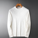 A premium men's blue sweater featuring a braided texture, ribbed cuffs, and a cozy knit design, displayed in a white 3XL variant.