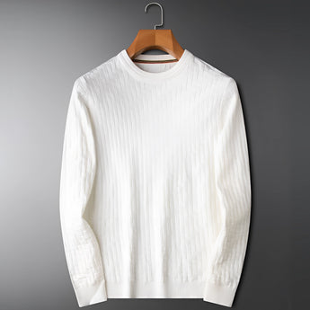 A premium men's blue sweater featuring a braided texture, ribbed cuffs, and a cozy knit design, displayed in a white 3XL variant.