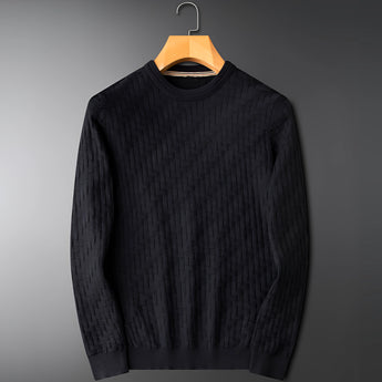 Premium Men's blue sweater with braided texture, ribbed cuffs, and cozy knit.
