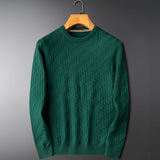 A premium men's blue sweater with a braided texture, ribbed cuffs, and a cozy knit design.