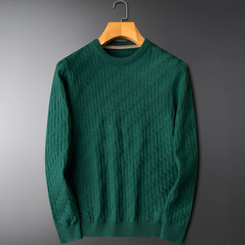 A premium men's blue sweater with a braided texture, ribbed cuffs, and a cozy knit design.