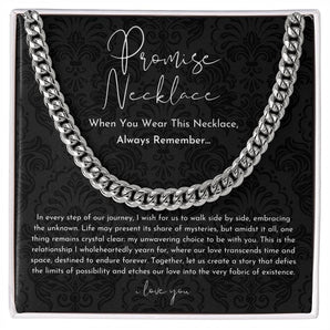 Promise Necklace for Him featuring a chain link design, presented in monochrome photography style.