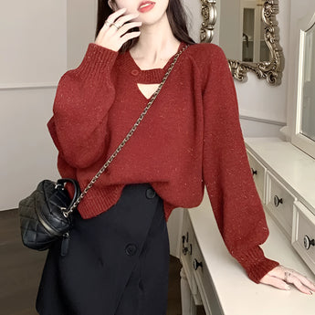 Purple V-neck mohair sweater for women featuring long sleeves and a cozy knit design, perfect for fall fashion.