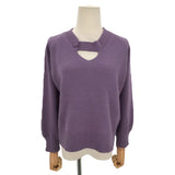 Purple V-neck mohair sweater for women, featuring long sleeves and a cozy knit texture, ideal for fall wear.