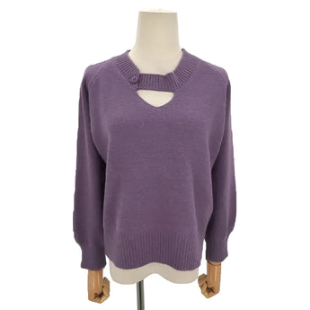 Purple V-neck mohair sweater for women, featuring long sleeves and a cozy knit texture, ideal for fall wear.