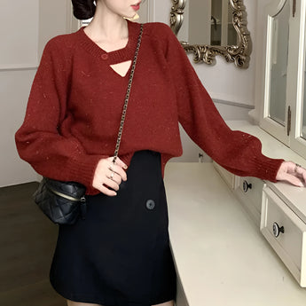 Purple V-neck mohair sweater for women, featuring long sleeves and cozy knitwear design, perfect for fall fashion.