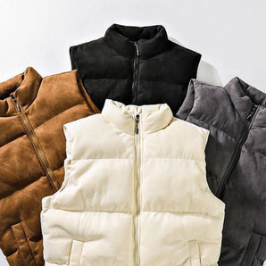 Quilted multi-color lightweight winter padded vest for men with a high collar, showcasing a stylish and functional outerwear design.