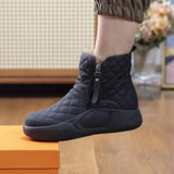 Black quilted waterproof winter boots with a cushioned sole for women, shown in size 42.