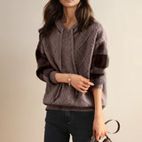 Brown Ash XXL cable knit sweater with a luxurious textured design, featuring long sleeves and a classic crew neck.