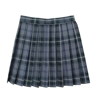Red plaid pleated tartan mini skirt with a preppy schoolgirl style, featuring a high waist and a classic kilt design.