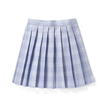 Red plaid pleated tartan skirt with a preppy schoolgirl style and mini kilt design, featuring a classic pattern.