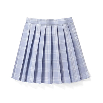 Red plaid pleated tartan skirt with a preppy schoolgirl style and mini kilt design, featuring a classic pattern.